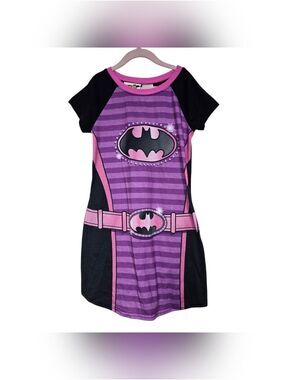 BATGIRL Black Purple Pajamas Dress Short Sleeves Girls Pink 7/8